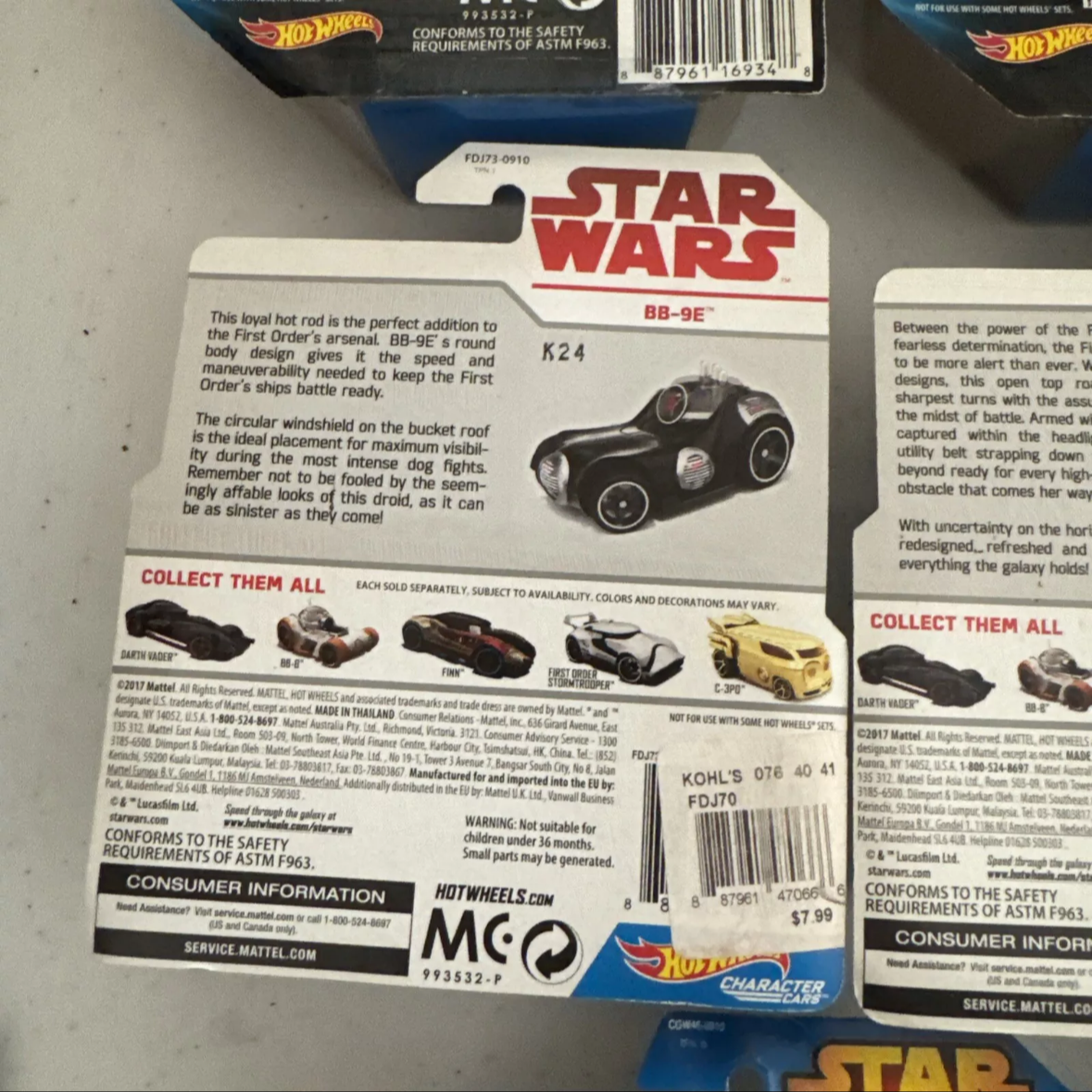 Lot Of 8 Hot Wheels Star Wars Character Car BB-8, Jabba, BB-9E, Rey, Ships Free