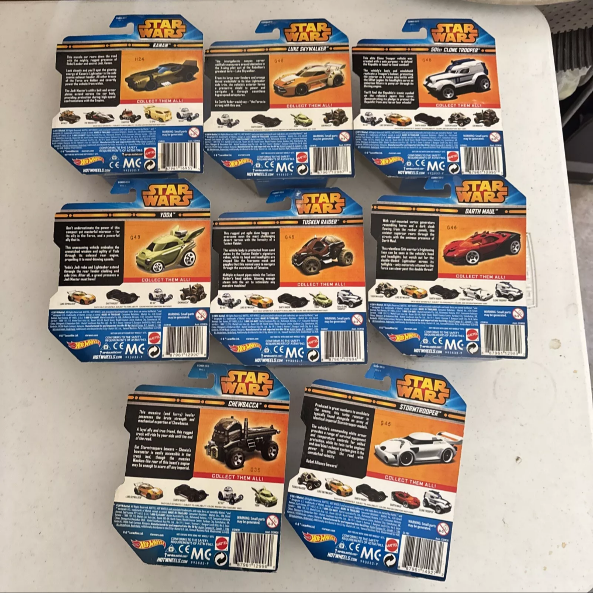 Lot Of 8 Hot Wheels Star Wars Character Car Yoda, Luke, Maul, Trooper Ships FREE