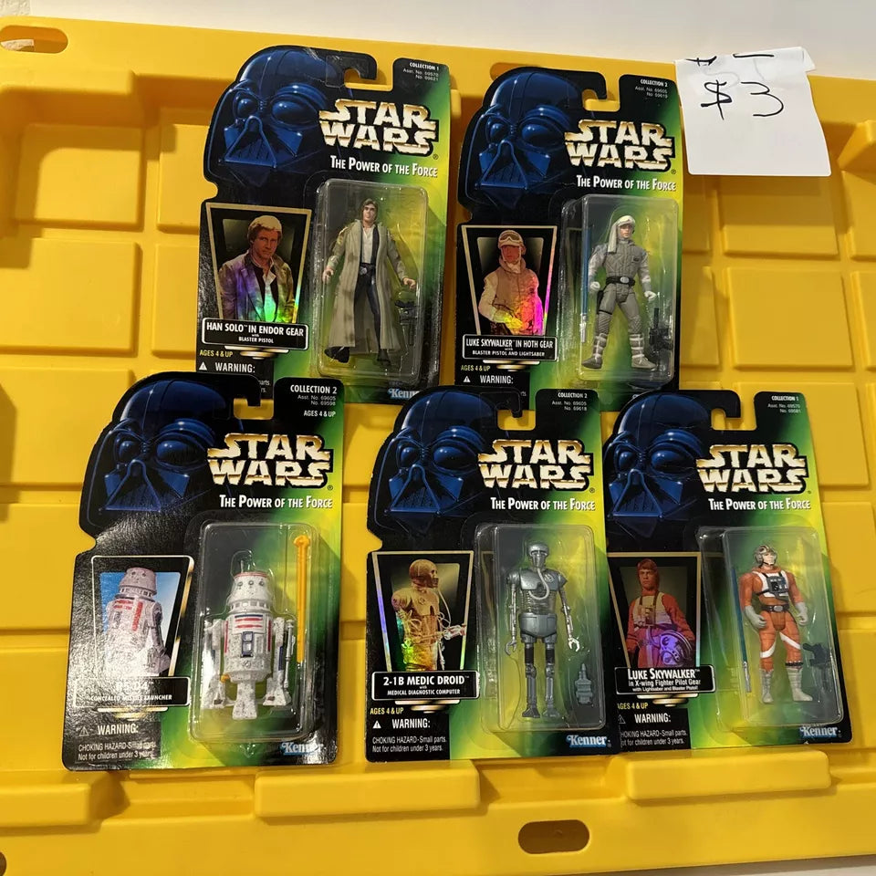 LOT OF 5 Star Wars Power of the Force- Luke Sky Walker, Han Solo, New/Not Mint S3 SHIP FREE