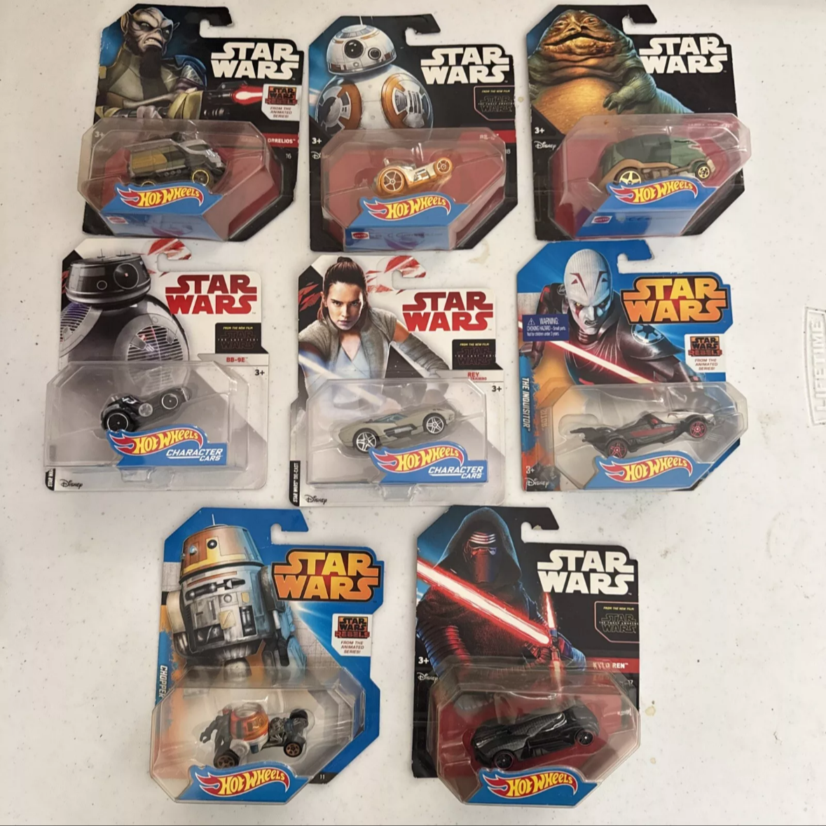 Lot Of 8 Hot Wheels Star Wars Character Car BB-8, Jabba, BB-9E, Rey, Ships Free