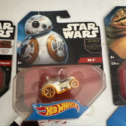 Lot Of 8 Hot Wheels Star Wars Character Car BB-8, Jabba, BB-9E, Rey, Ships Free