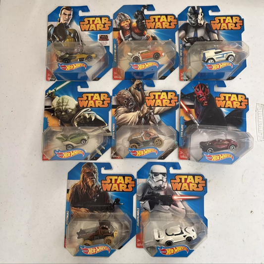 Lot Of 8 Hot Wheels Star Wars Character Car Yoda, Luke, Maul, Trooper Ships FREE