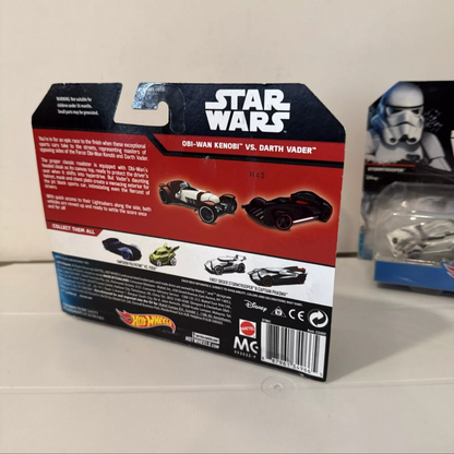 2-Hot Wheels Star Wars 2-Packs Darth Vader, Obi, Storm Trooper, B10 SHIPS FREE