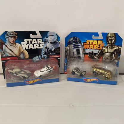 2-Star Wars Hot Wheels (2014) 2 Packs Rey, Flamethrower, R2-D2, C-3P0 B10 FREE SHIPPING