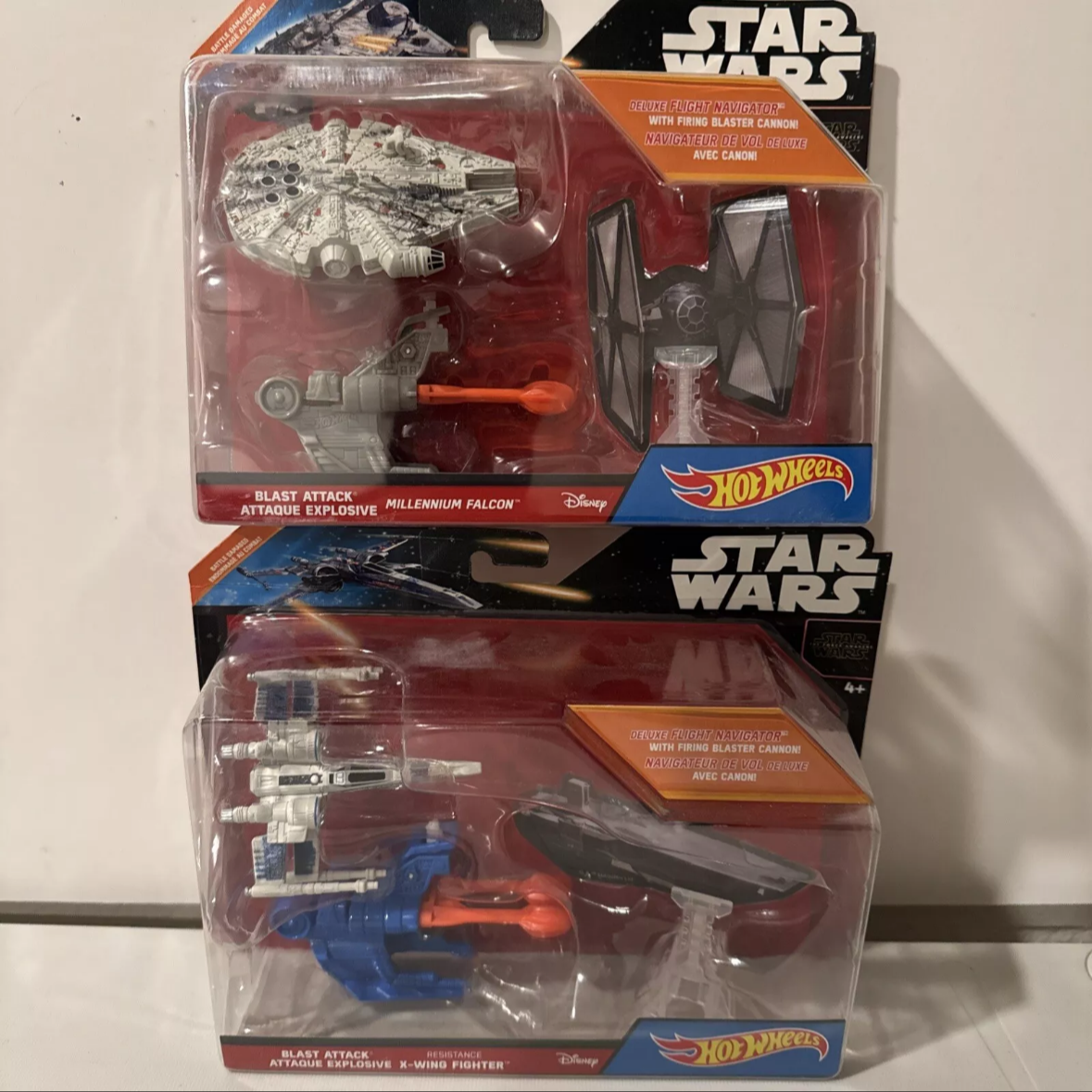 2-Star Wars Hot Wheels Blast Attack X-Wing Fighter & Millennium Falcon New B11 FREE SHIPPING
