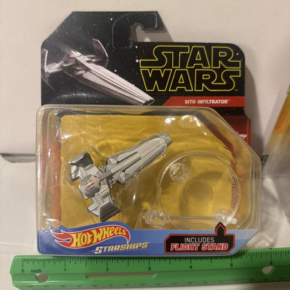 2-Hot Wheels Star Ships SITH INFILTRATOR & Tie Fighter w/ Flight Stand NIB B12 SHIPS FREE