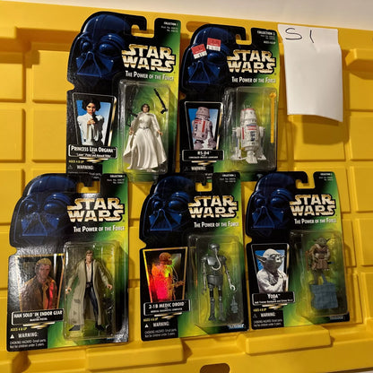 LOT OF 5 Star Wars Power of the Force- Leia, , R5-D4, Han Solo, Yoda New/Not Mint S1-FHIPS FREE