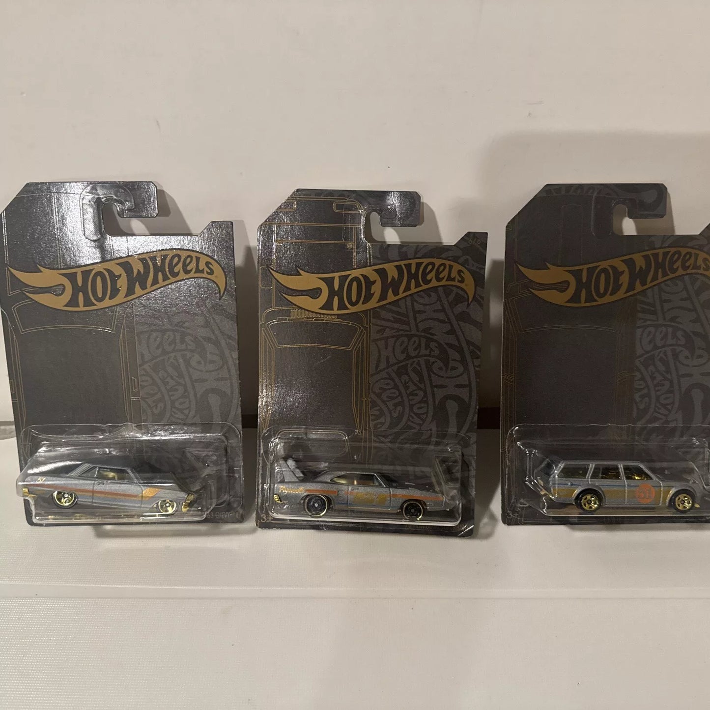 3-Hot Wheels Anniversary Series Plymouth Superbird , '63 Chevy, Datsun B12 SHIPS FREE