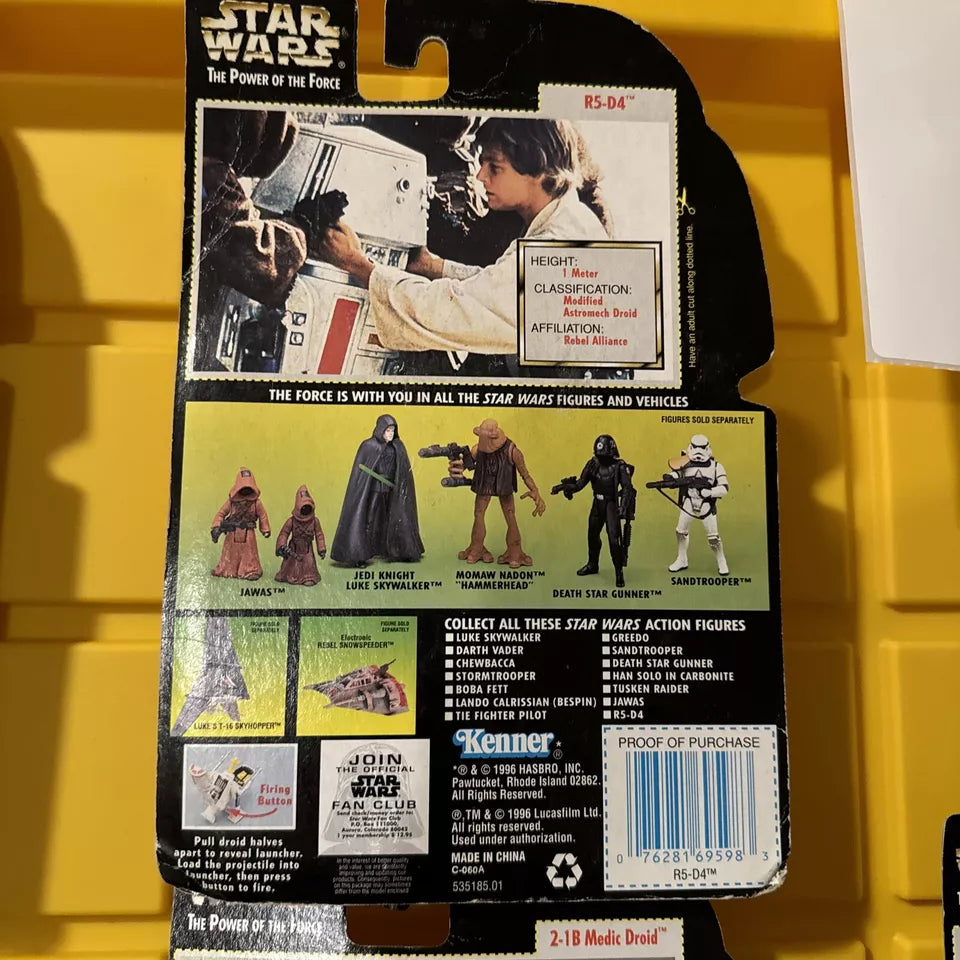 LOT OF 5 Star Wars Power of the Force- Leia, , R5-D4, Han Solo, Yoda New/Not Mint S1-FHIPS FREE