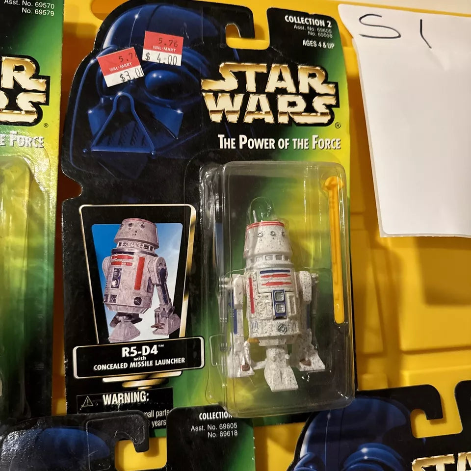 LOT OF 5 Star Wars Power of the Force- Leia, , R5-D4, Han Solo, Yoda New/Not Mint S1-FHIPS FREE