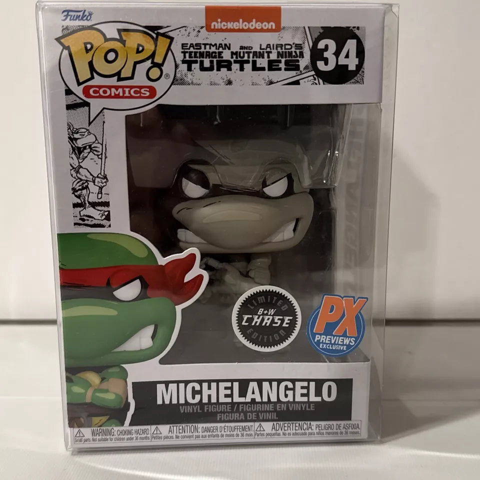 Funko Pop! PX Exclusive TMNT Michelangelo #34 - Black & White Chase B11 SHIPS FREE