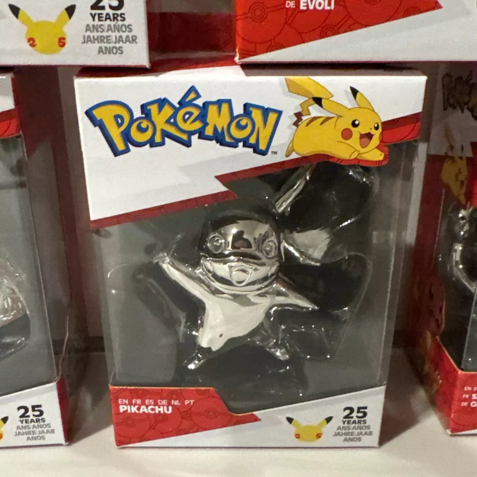 Lot Of 5 NIB Pokemon 25th Anniversary Silver PIKACHU,EEVEE,BULBASAUR,JIGGLYPUFF SHIPS FREE