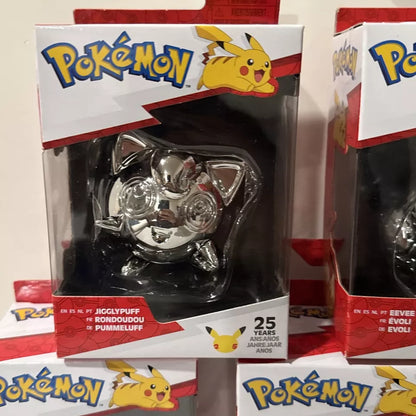 Lot Of 5 NIB Pokemon 25th Anniversary Silver PIKACHU,EEVEE,BULBASAUR,JIGGLYPUFF SHIPS FREE