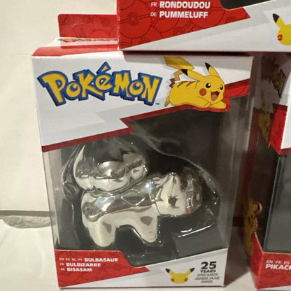 Lot Of 5 NIB Pokemon 25th Anniversary Silver PIKACHU,EEVEE,BULBASAUR,JIGGLYPUFF SHIPS FREE